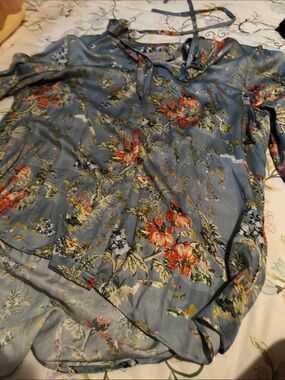 Preen by Thornton Bregazzi Blue Floral Tie-Neck Blouse